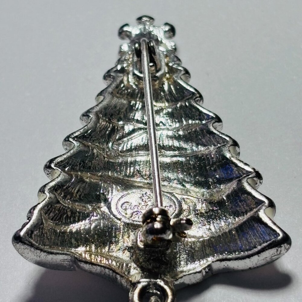 VINTAGE Christopher Radko Silver Tone Christmas Tree Brooch Dangle Snowflake - Picture 5 of 8